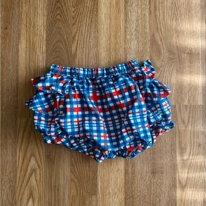 Jacadi Blue and Red Checkered Ruffle Shorts Bloomers - 36 months 3 years